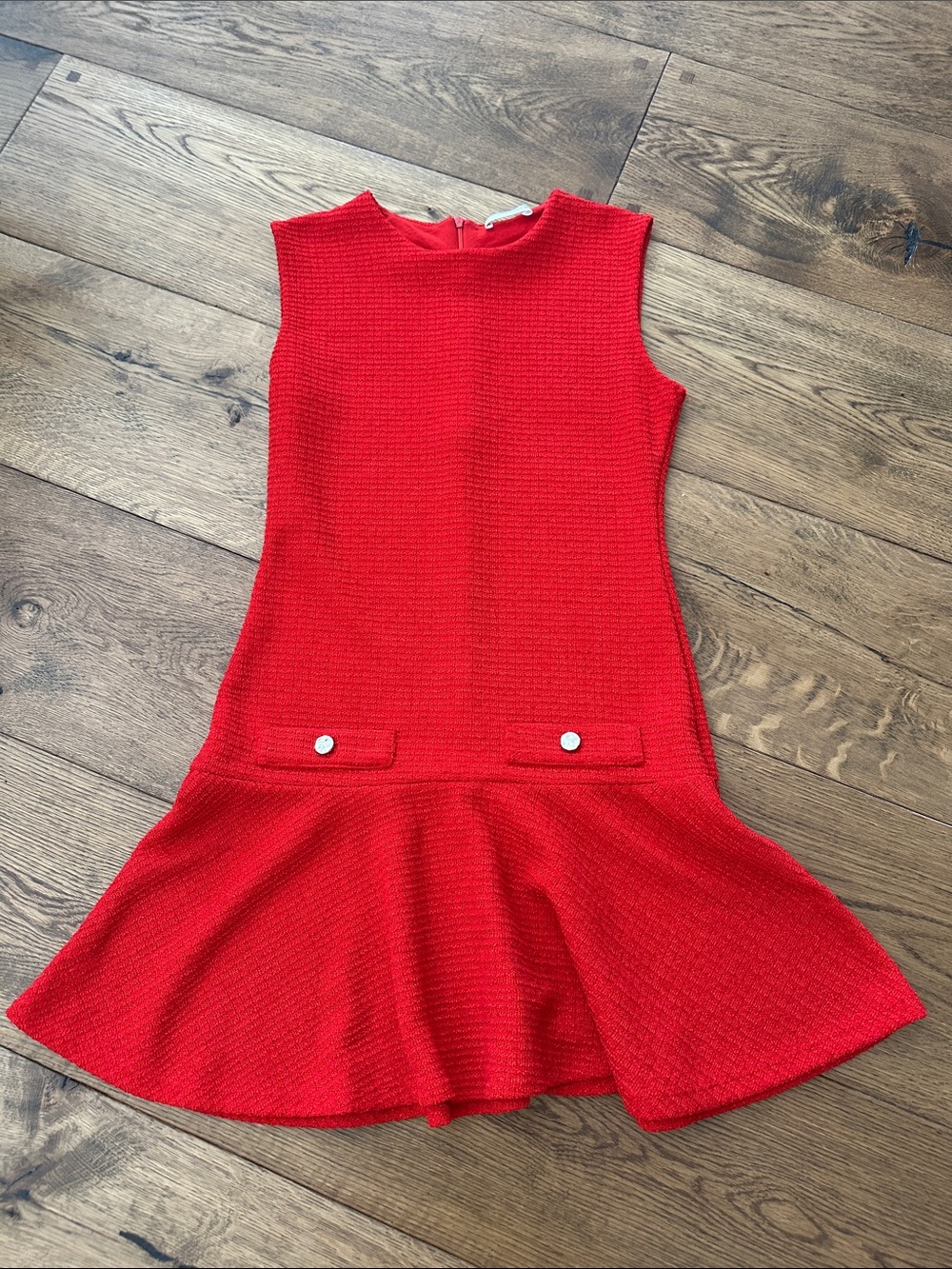 Zara Red Sleeveless Textured Drop-Waist Dress